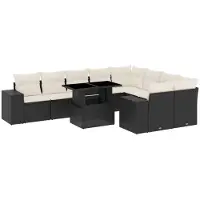 vidaXL Ensemble de 10 canapés de jardin avec coussins noir poly rotin