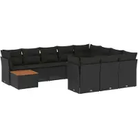 vidaXL Ensemble de salon de jardin 11 pièces avec coussins noir poly rotin