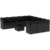 vidaXL Ensemble de 12 canapés de jardin avec coussins noir poly rotin