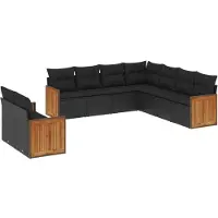 vidaXL Ensemble de salon de jardin 9 pièces avec coussins noir poly rotin