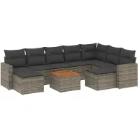 vidaXL Ensemble de salon de jardin 10 pièces avec coussins Gris Poly Rattan
