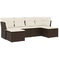 vidaXL Ensemble de salon de jardin 6 pièces avec coussins Marron Poly Rattan