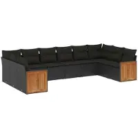 vidaXL Ensemble de 10 canapés de jardin avec coussins noir poly rotin