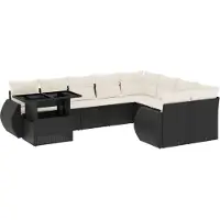 vidaXL Ensemble de 10 canapés de jardin avec coussins noir poly rotin