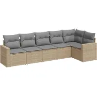 vidaXL Ensemble de salon de jardin 6 pièces avec coussins Beige Poly Rattan