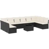vidaXL Ensemble de salon de jardin 11 pièces avec coussins noir poly rotin