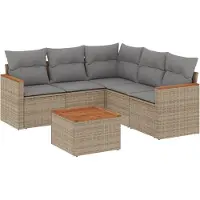 vidaXL Ensemble de salon de jardin 6 pièces avec coussins Beige Poly Rattan