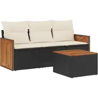 vidaXL Ensemble de salon de jardin 4 pièces avec coussins noir poly rotin