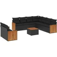 vidaXL Ensemble de 10 canapés de jardin avec coussins noir poly rotin