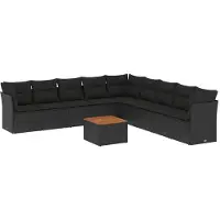 vidaXL Ensemble de 10 canapés de jardin avec coussins noir poly rotin