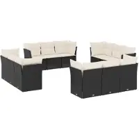 vidaXL Ensemble de 12 canapés de jardin avec coussins noir poly rotin