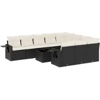 vidaXL Ensemble de salon de jardin 11 pièces avec coussins noir poly rotin