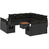 vidaXL Ensemble de 12 canapés de jardin avec coussins noir poly rotin