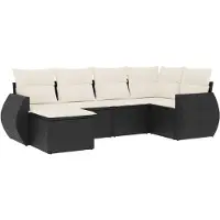 vidaXL Ensemble de salon de jardin 6 pièces avec coussins noir poly rotin