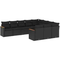 vidaXL Ensemble de 10 canapés de jardin avec coussins noir poly rotin