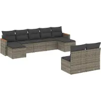vidaXL Ensemble de salon de jardin 9 pièces avec coussins Gris Poly rotin