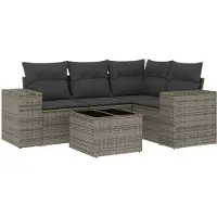 vidaXL Ensemble de salon de jardin 5 pièces avec coussins Gris Poly rotin