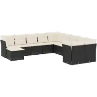 vidaXL Ensemble de salon de jardin 11 pièces avec coussins noir poly rotin