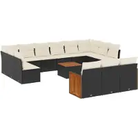vidaXL Ensemble de salon de jardin 14 pièces avec coussins noir Poly rotin