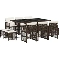 vidaXL Ensemble de jardin 11 pièces avec coussins Marron Poly rotin