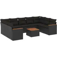 vidaXL Ensemble de 10 canapés de jardin avec coussins noir poly rotin