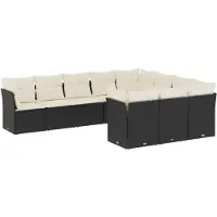 vidaXL Ensemble de 10 canapés de jardin avec coussins noir poly rotin