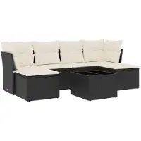 vidaXL Ensemble de salon de jardin 7 pièces avec coussins noir poly rotin