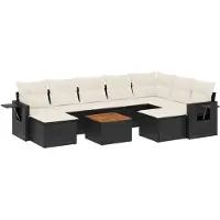 vidaXL Ensemble de 10 canapés de jardin avec coussins noir poly rotin