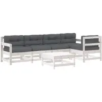 vidaXL Ensemble salon de jardin 6 pièces avec coussins blanc bois massif