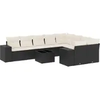 vidaXL Ensemble de 10 canapés de jardin avec coussins noir poly rotin