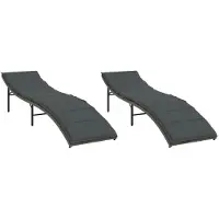 Syfax Chaises longues lot de 2 avec coussins gris résine tressée