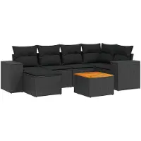 vidaXL Ensemble de salon de jardin 7 pièces avec coussins noir poly rotin