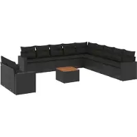 vidaXL Ensemble de 12 canapés de jardin avec coussins noir poly rotin