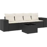 vidaXL Ensemble de salon de jardin 5 pièces avec coussins noir poly rotin