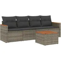 vidaXL Ensemble de salon de jardin 5 pièces avec coussins Gris Poly rotin