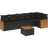 vidaXL Ensemble de salon de jardin 7 pièces avec coussins noir poly rotin