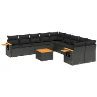 vidaXL Ensemble de salon de jardin 11 pièces avec coussins noir poly rotin