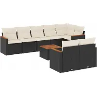 Syfax Salon de jardin 9 pcs avec coussins noir résine tressée