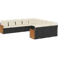 vidaXL Ensemble de salon de jardin 11 pièces avec coussins noir poly rotin