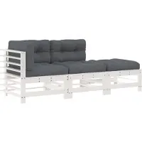 vidaXL Ensemble salon de jardin 3 pièces avec coussins blanc bois massif