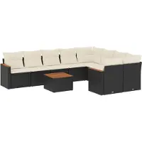 vidaXL Ensemble de 10 canapés de jardin avec coussins noir poly rotin