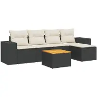 vidaXL Ensemble de salon de jardin 6 pièces avec coussins noir poly rotin