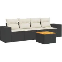vidaXL Ensemble de salon de jardin 5 pièces avec coussins noir poly rotin