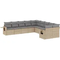 vidaXL Ensemble de salon de jardin 10 pièces avec coussins Beige Poly Rattan
