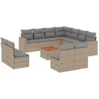 vidaXL Ensemble de 12 canapés de jardin avec coussins Beige Poly Rattan