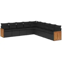 vidaXL Ensemble de salon de jardin 9 pièces avec coussins noir poly rotin