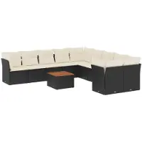 vidaXL Ensemble de salon de jardin 11 pièces avec coussins noir poly rotin