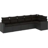 vidaXL Ensemble de salon de jardin 6 pièces avec coussins noir poly rotin