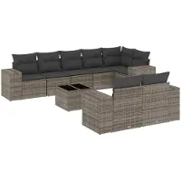 vidaXL Ensemble de salon de jardin 9 pièces avec coussins Gris Poly rotin