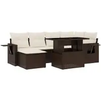 vidaXL Ensemble de salon de jardin 7 pièces avec coussins Marron Poly rotin